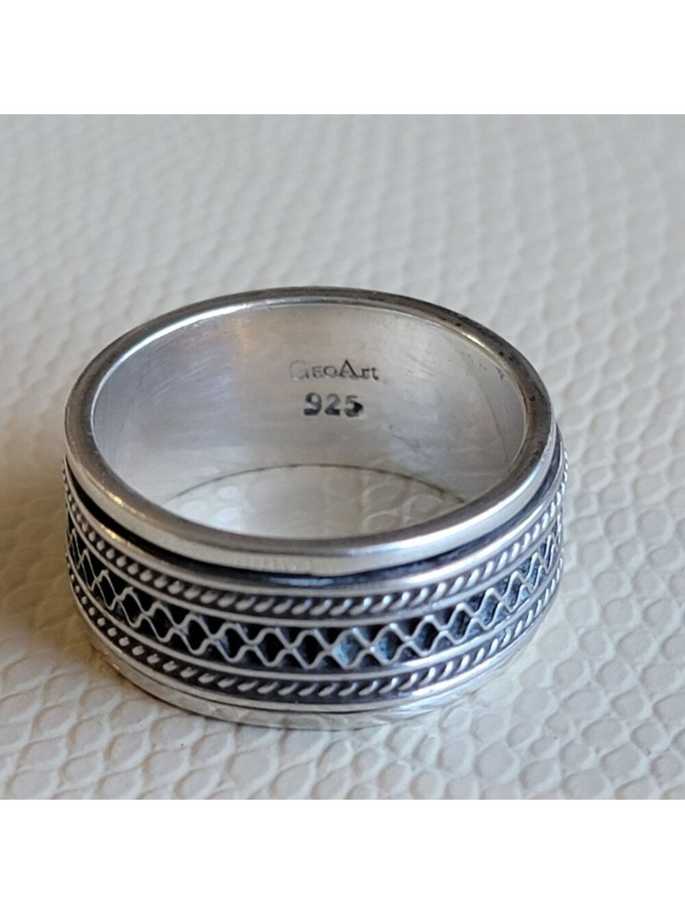 GeoArt 925 Sterling Grunge Spinner Ring Sz 9 Celtic twist Rope Skater Y2K